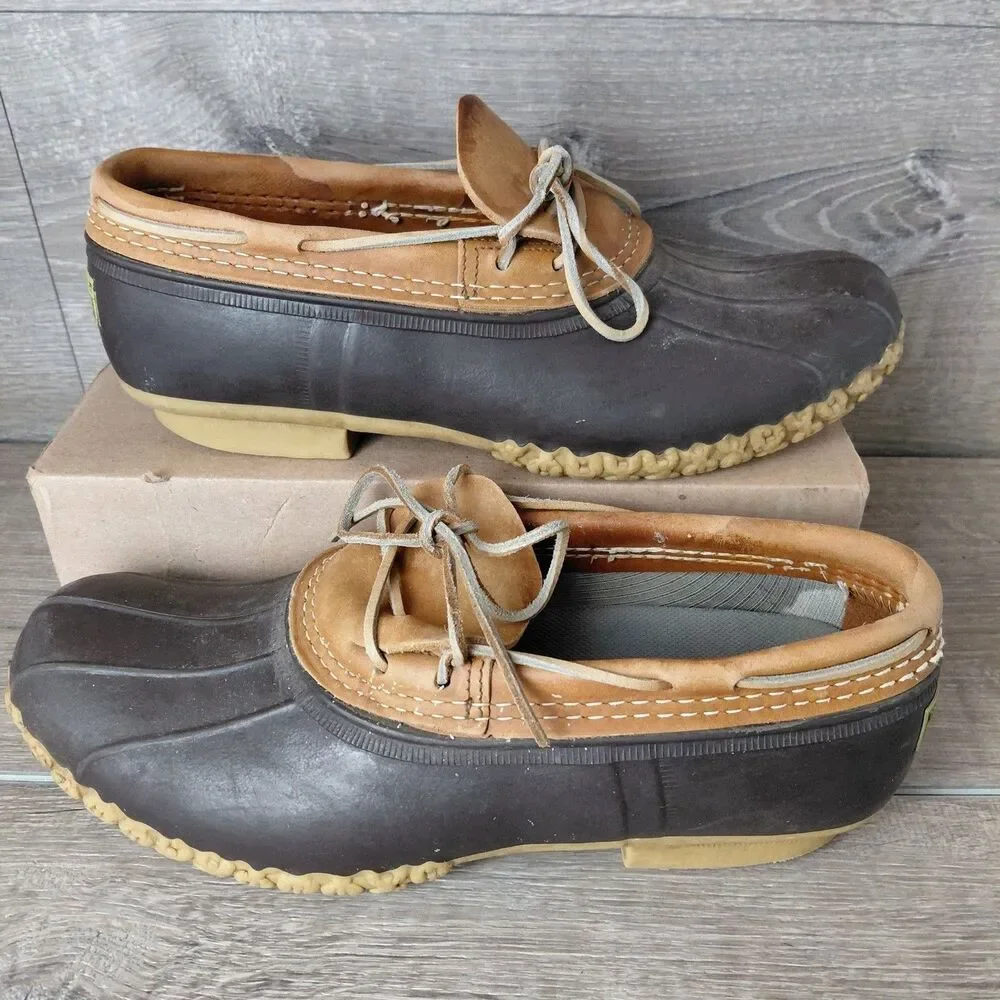 LL Bean Boots Men 10 Brown Leather Low Rubber Moc Waterproof Duck Hunting Shoes